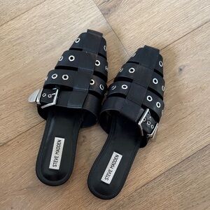 Steve Madden Black Strappy Buckle Mules